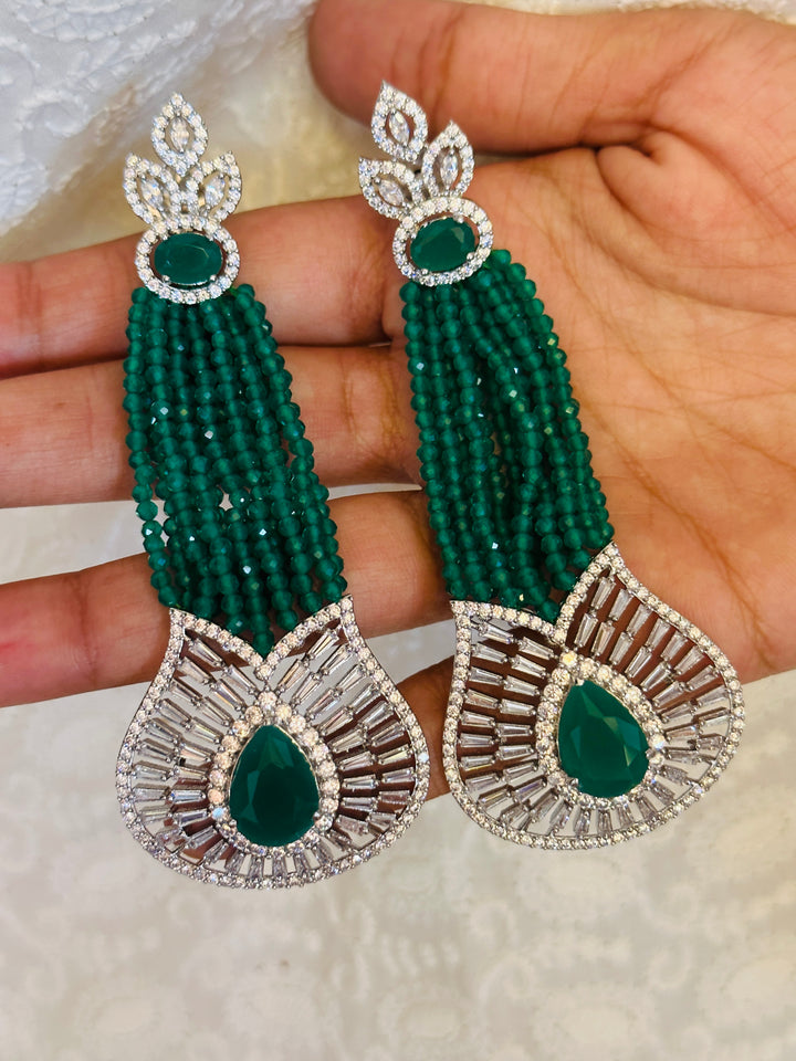 AMERICAN DIAMOND CRYSTAL BANDHAI EMERALD EARRING ERCZ422877