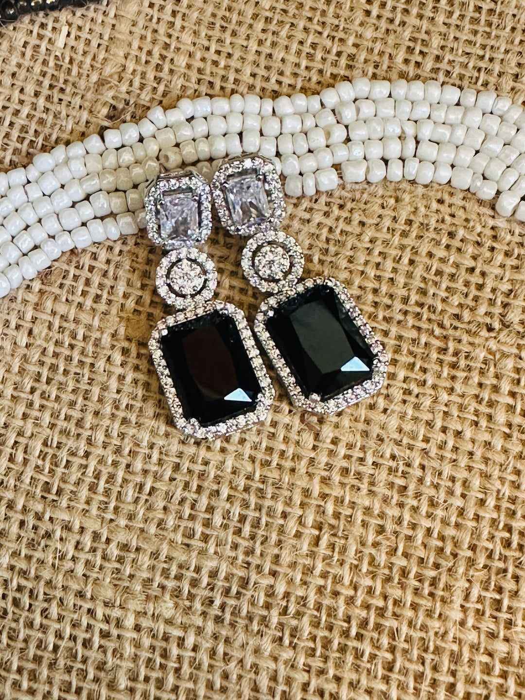 CUBIC ZIRCON CLASSIC BLACK STONE EARRING ERCZ426816