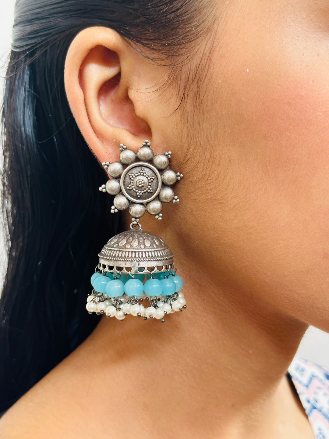 OXIDIZED JUMKA EARRING BLUE EROX803262