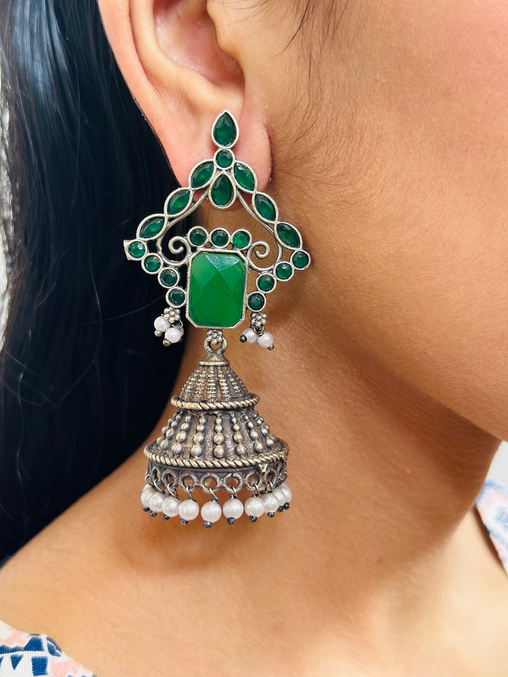 OXIDIZED JUMKA EARRING GREEN EROX802051