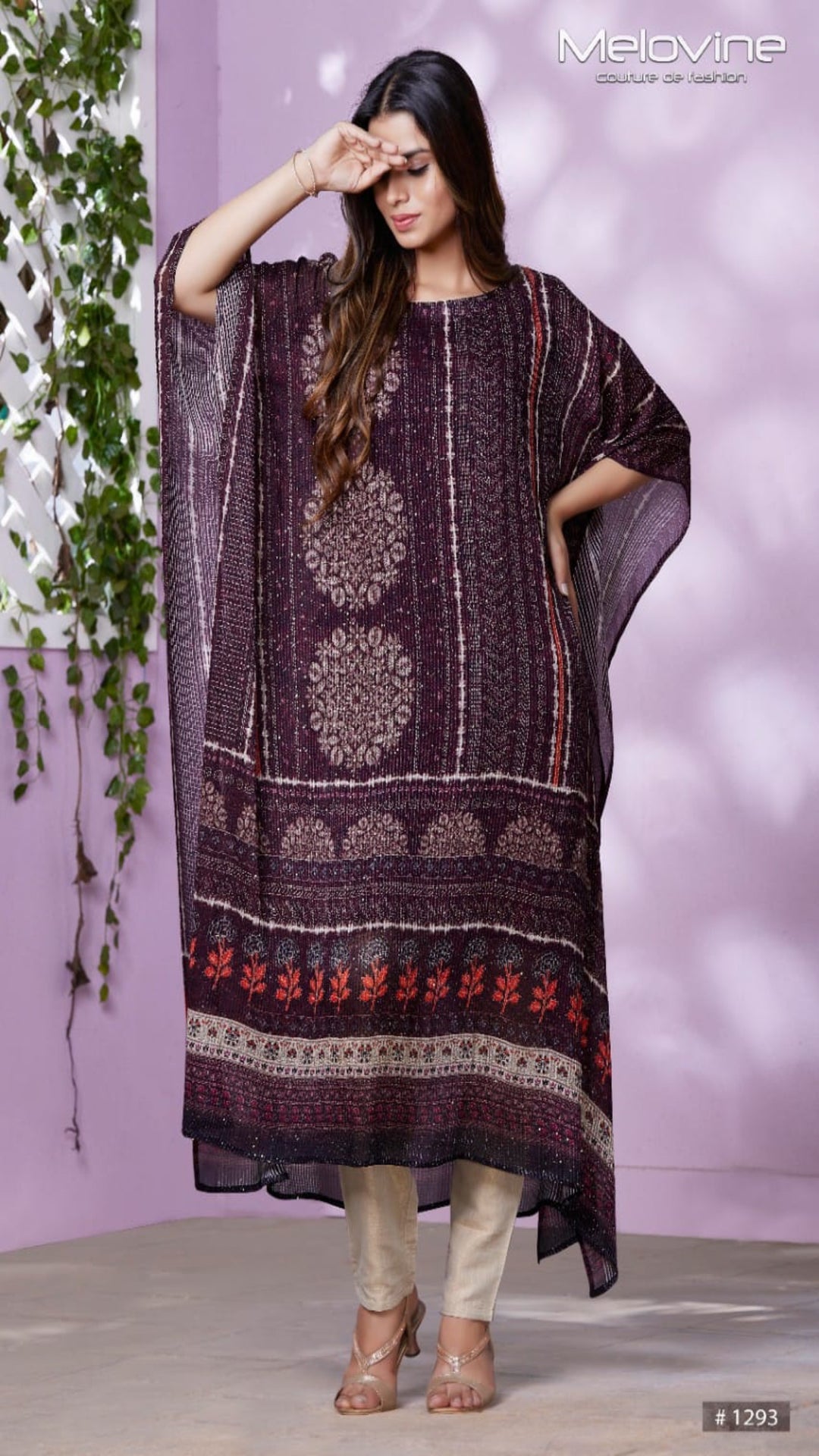 STYLISH KAFTAN IN EMBROIDERED CHIFFON