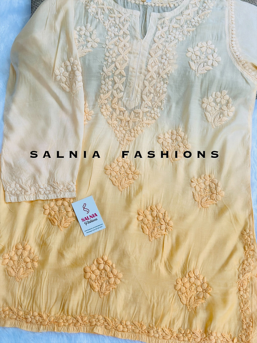 3-D CHIKANKARI OMBRE SILK TUNIC PEACH