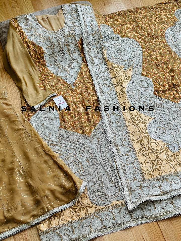 EMBROIDERED KASHMIRI WORK SUIT IN PURE GORGETTE KM04