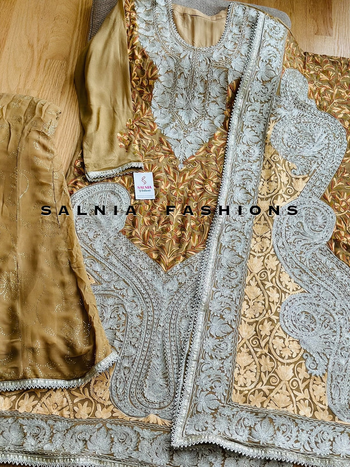 EMBROIDERED KASHMIRI WORK SUIT IN PURE GORGETTE KM04