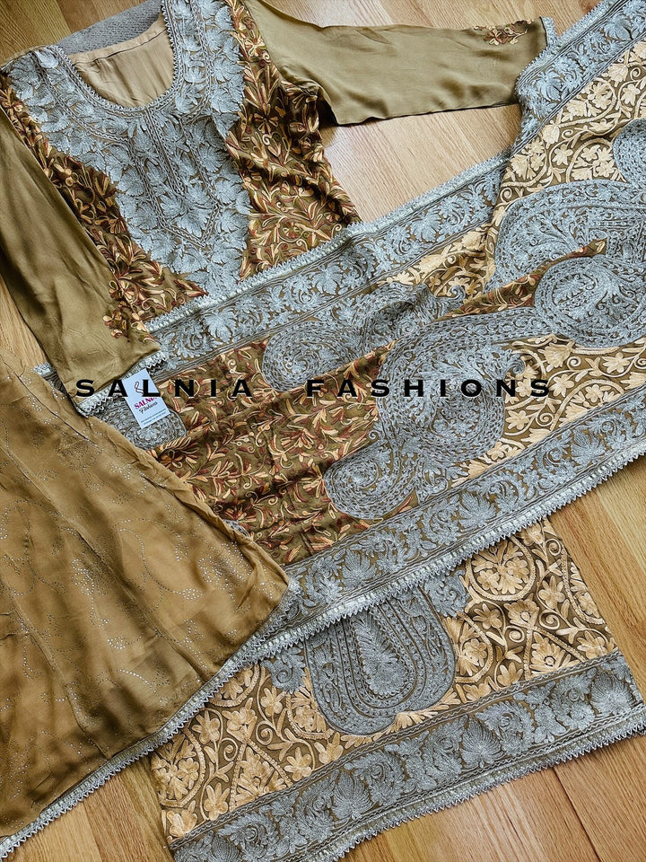 EMBROIDERED KASHMIRI WORK SUIT IN PURE GORGETTE KM04