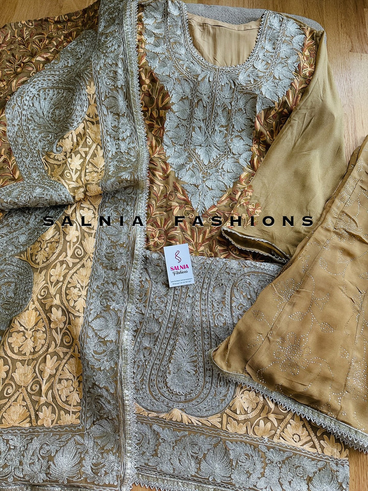 EMBROIDERED KASHMIRI WORK SUIT IN PURE GORGETTE KM04