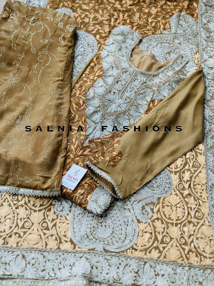 EMBROIDERED KASHMIRI WORK SUIT IN PURE GORGETTE KM04