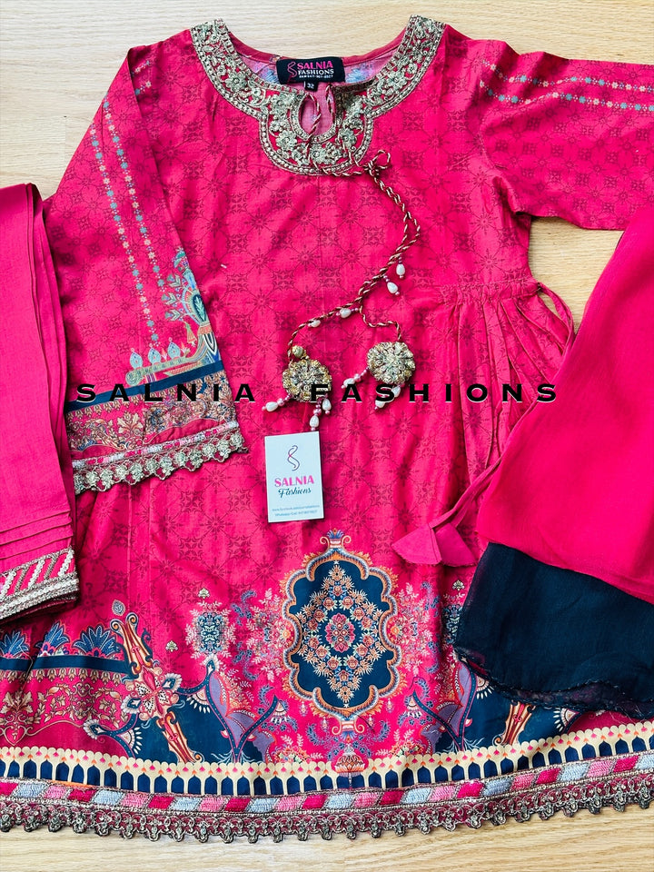 EMBROIDERED ORGANZA SUIT PINK ALKD22