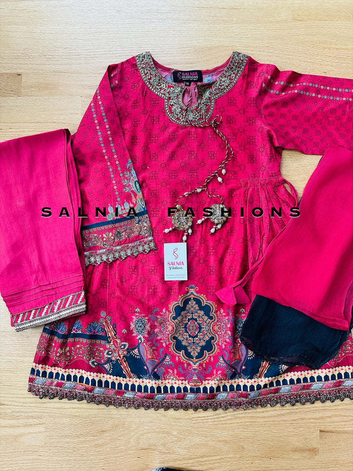 EMBROIDERED ORGANZA SUIT PINK ALKD22