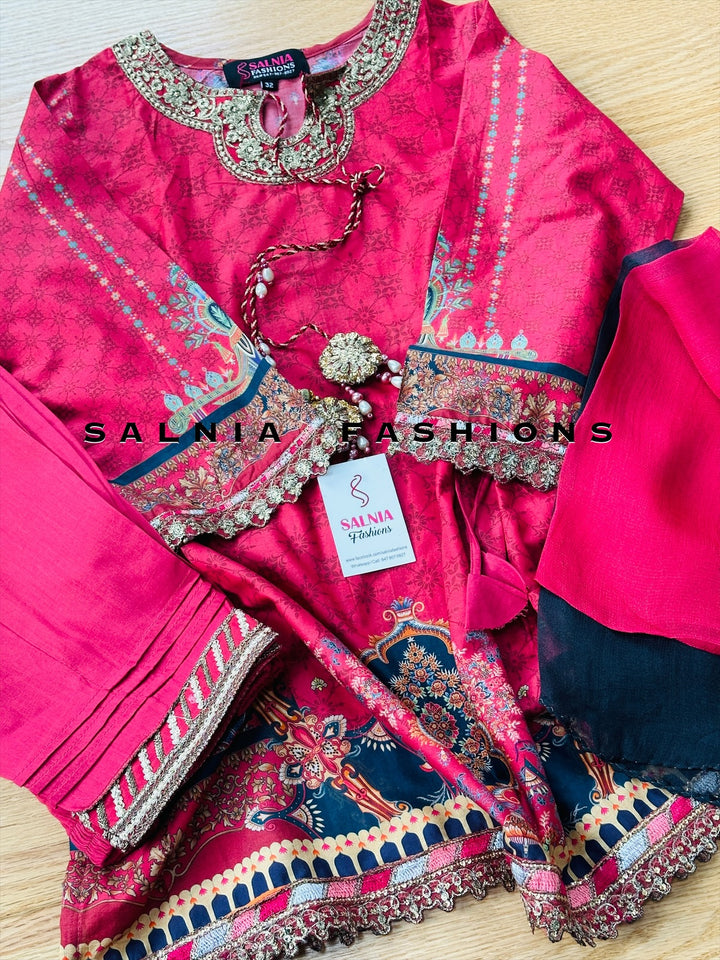 EMBROIDERED ORGANZA SUIT PINK ALKD22