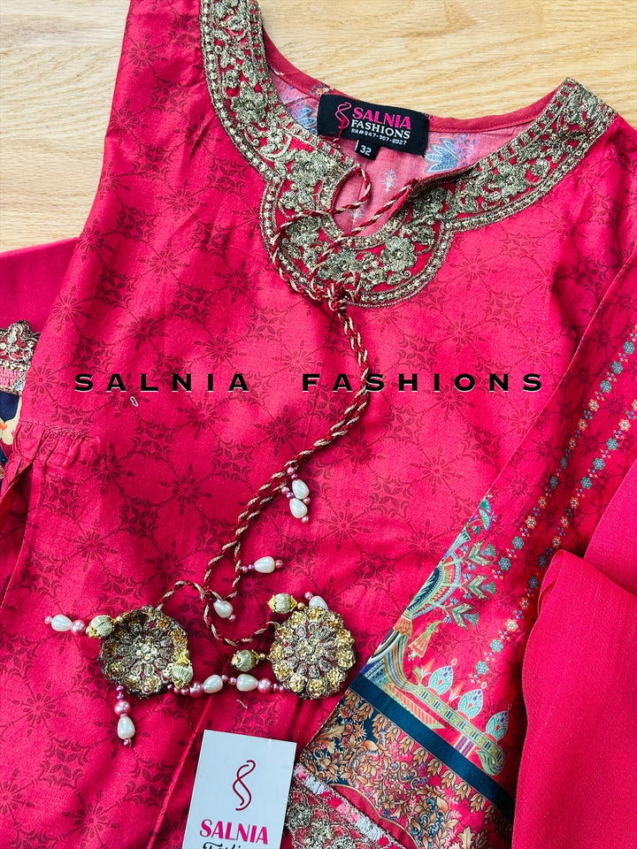 EMBROIDERED ORGANZA SUIT PINK ALKD22