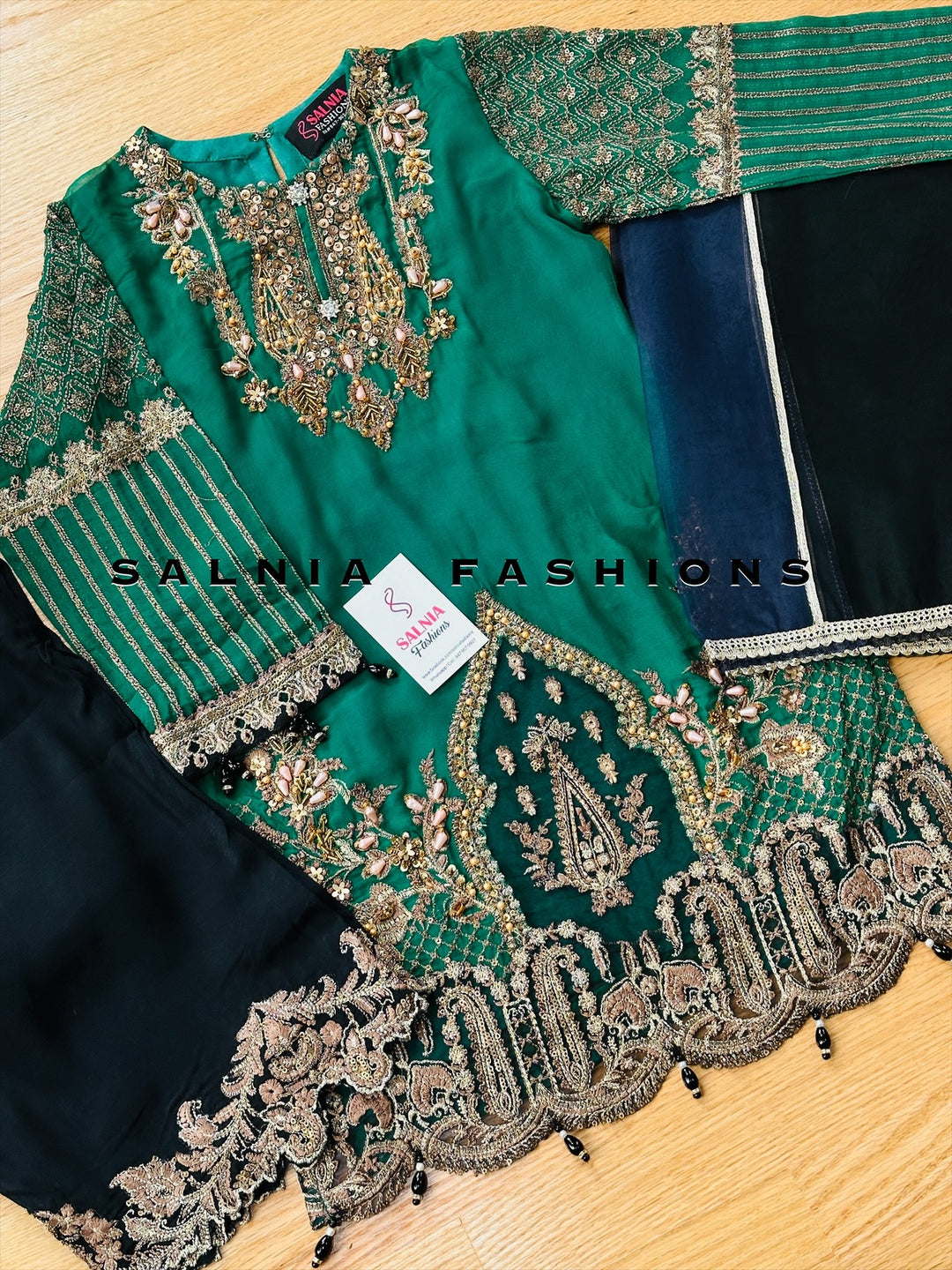 EMBROIDERED CHIFFON KIDS 3-PC SUIT GREEN ALKD15