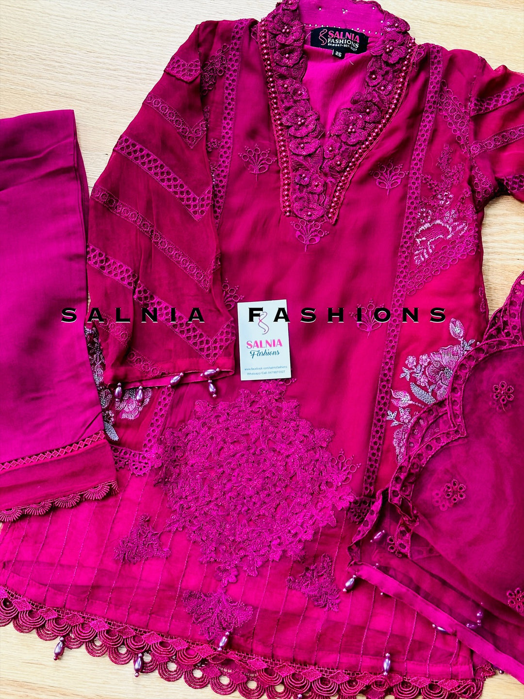 EMBROIDERED CHIFFON MAGENTA ALKD23