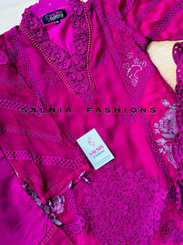 EMBROIDERED CHIFFON MAGENTA ALKD23