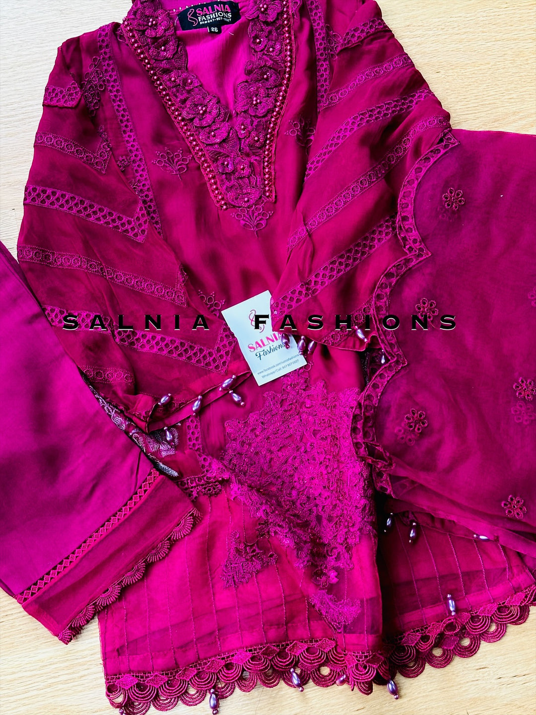 EMBROIDERED CHIFFON MAGENTA ALKD23