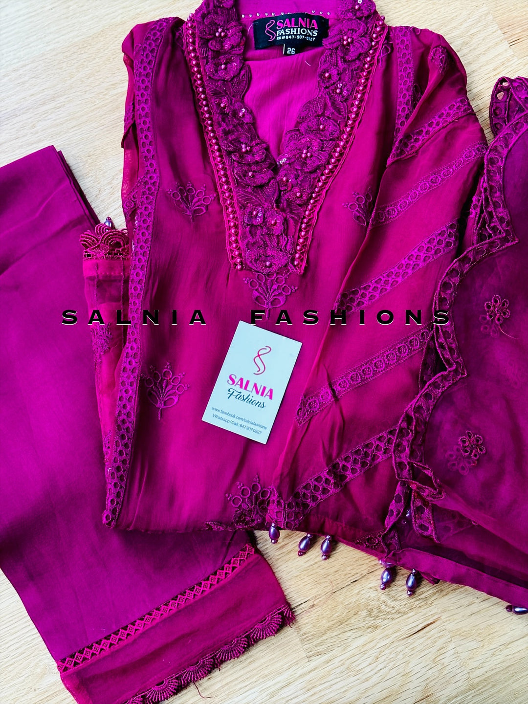 EMBROIDERED CHIFFON MAGENTA ALKD23