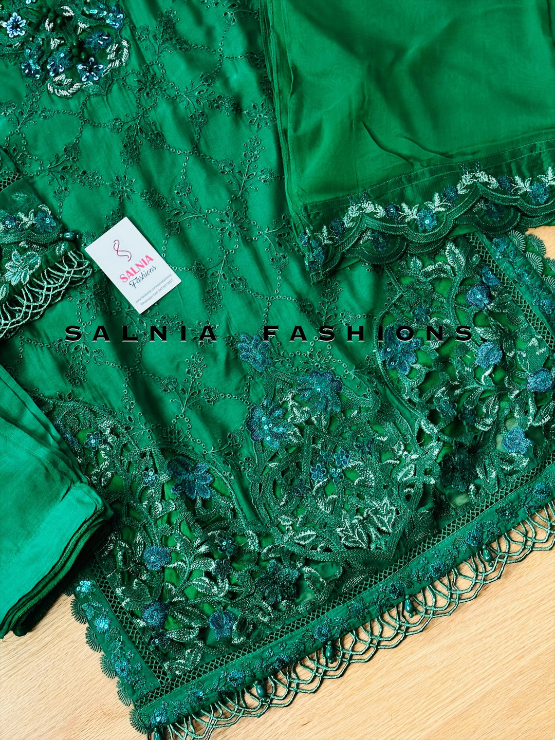 EMBROIDERED CHIFFON KIDS 3-PC SUIT GREEN ALKD09