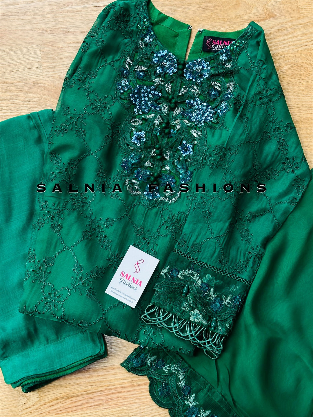 EMBROIDERED CHIFFON KIDS 3-PC SUIT GREEN ALKD09