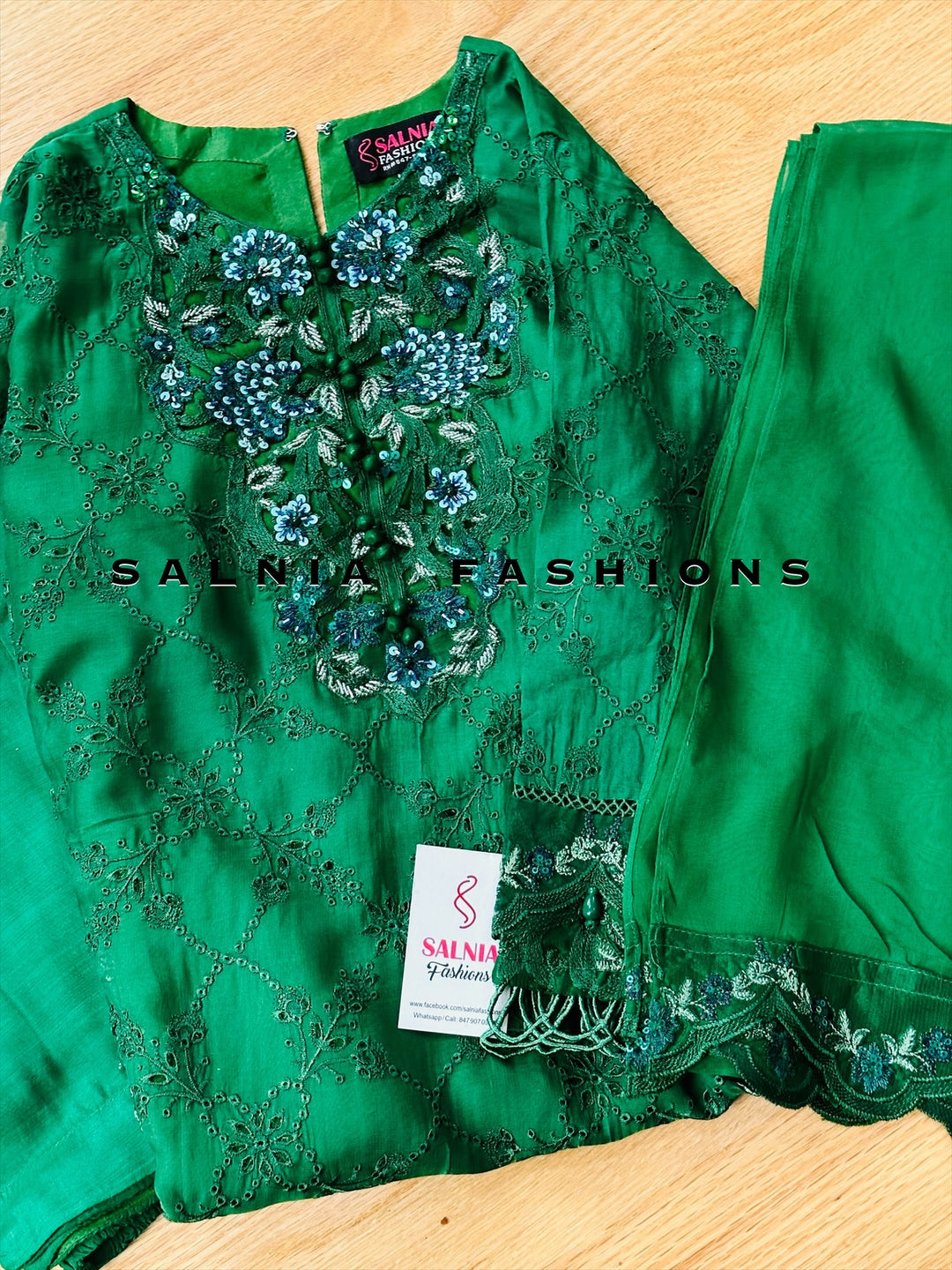 EMBROIDERED CHIFFON KIDS 3-PC SUIT GREEN ALKD09