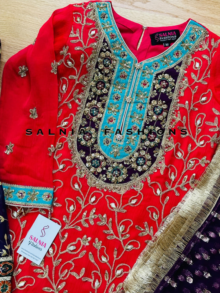 EMBROIDERED CHIFFON SUIT ALKD29