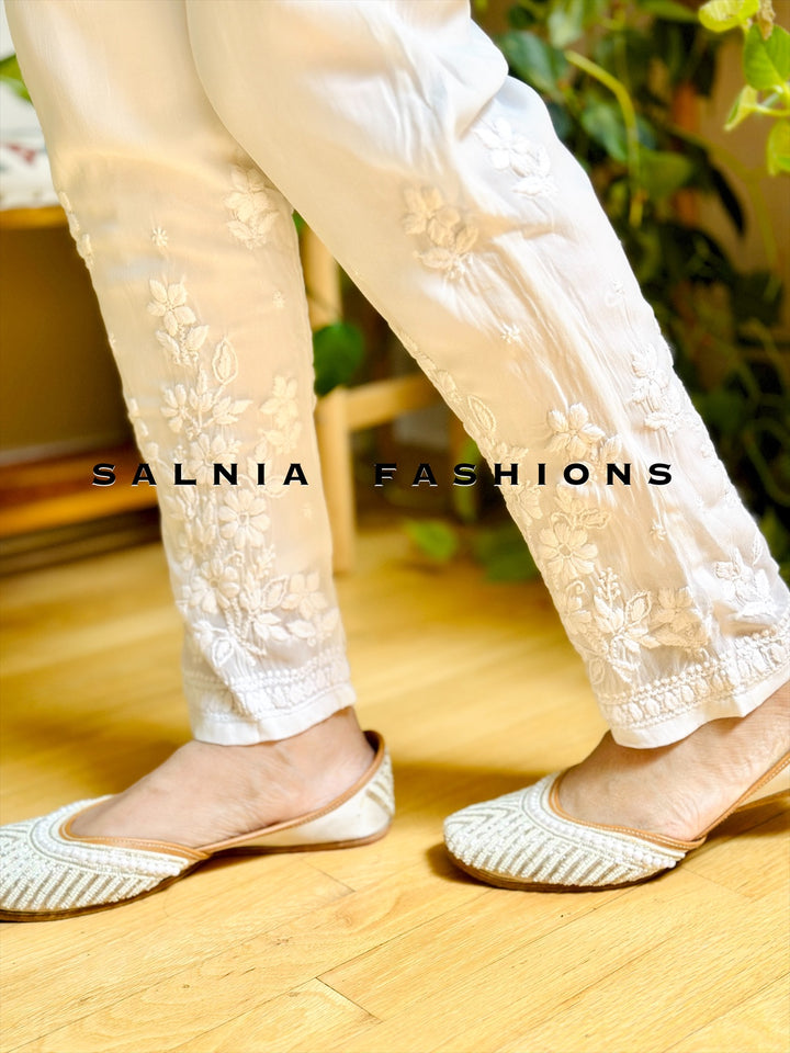 CHIKANKARI EMBROIDERED VISCOSE STRAIGHT PANT