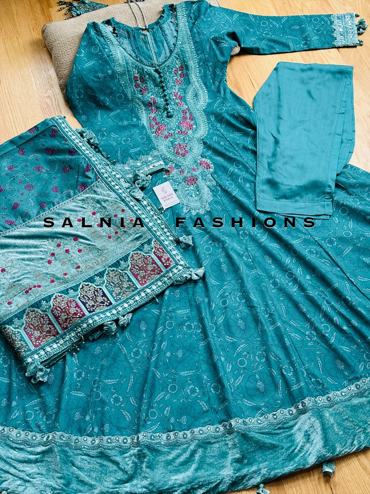 RAW SILK EMBROIDERED PARTYWEAR FROCK ALPW49