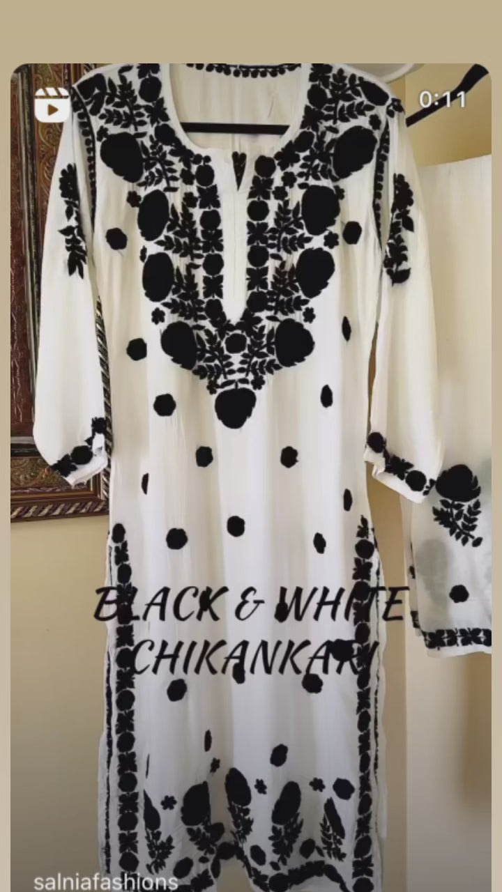 3-D WHITE/BLACK CHIKANKARI CO-ORD SET