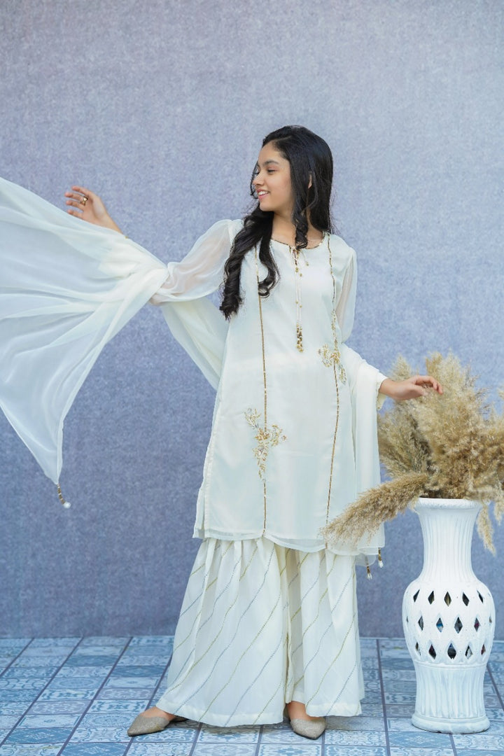 WHITE CHIFFON GHARARA KIDS