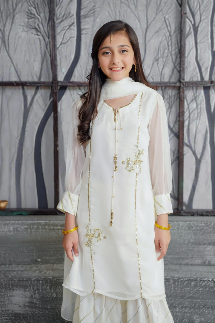 WHITE CHIFFON GHARARA KIDS